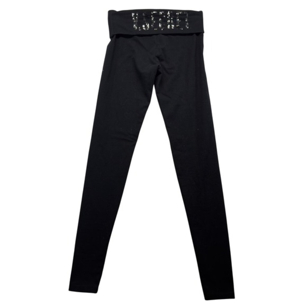 Y2K Victoria's Secret Foldover Yoga Leggings Women XS Black Sequin Logo